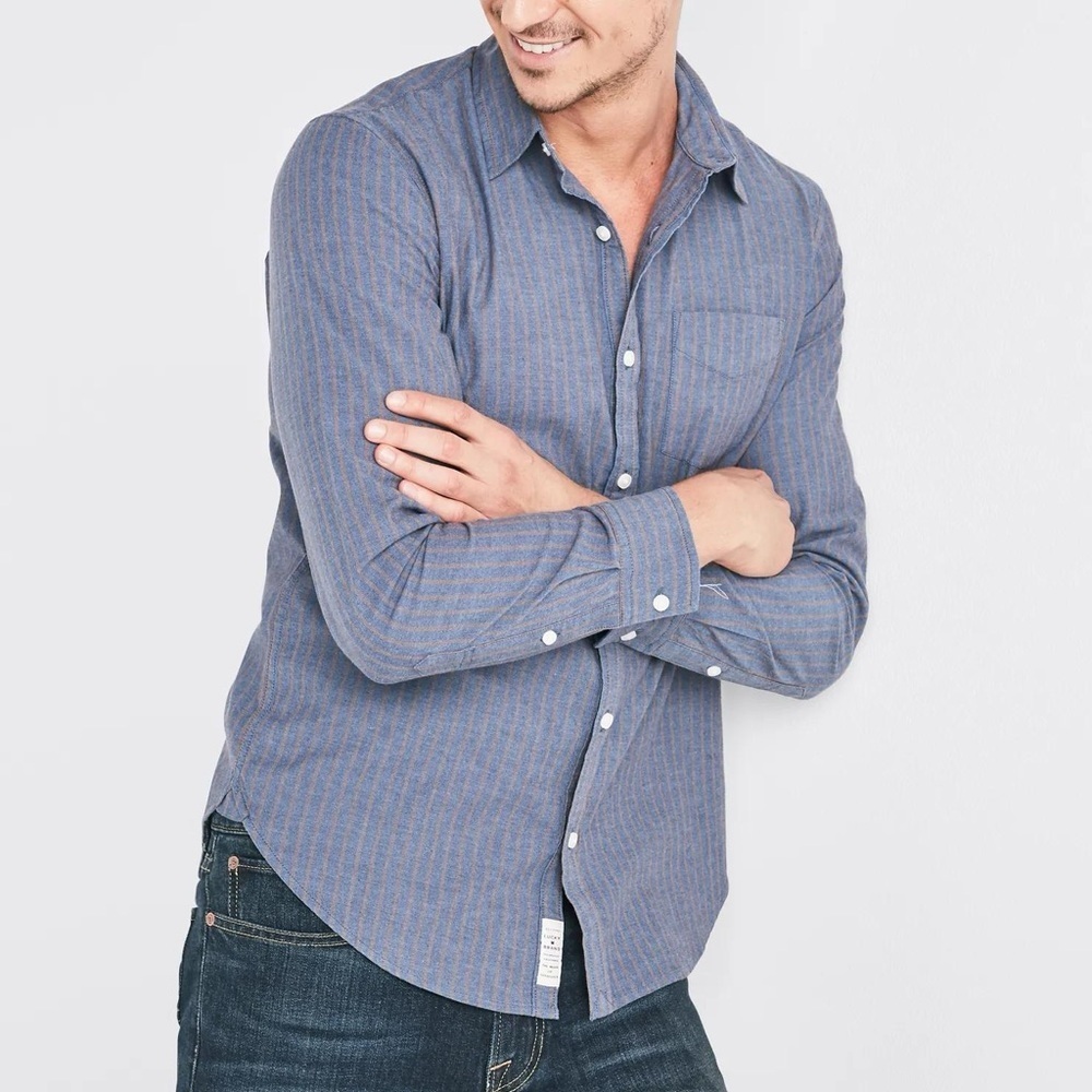 Lucky Brand Ballona Railroad Shirt Blue Striped Long Sleeve Button Up, size L